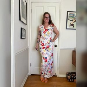 60s Vintage White Floral Pant Suit